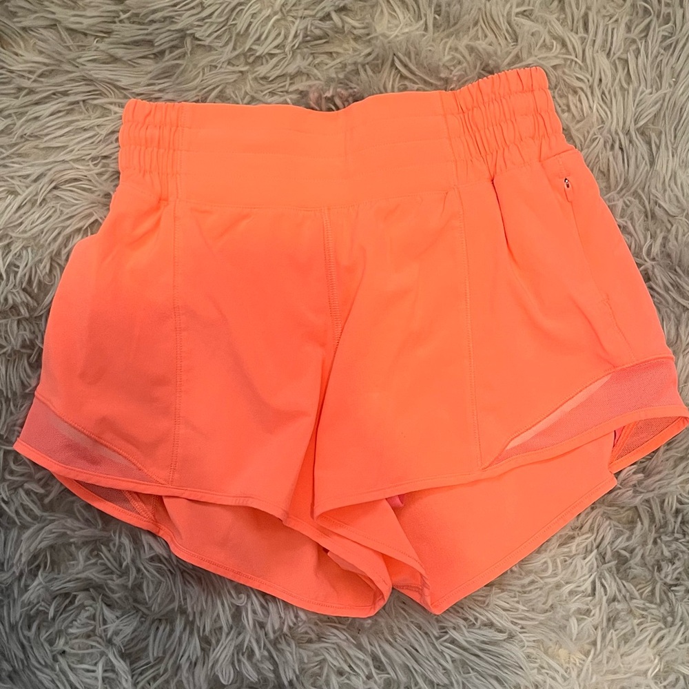 Orange/pink lululemon hotty hot shorts